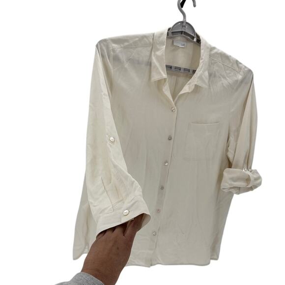 J.Jill cream silk roller tab button up size 1X neutral minimalist loose fit - Picture 4 of 6